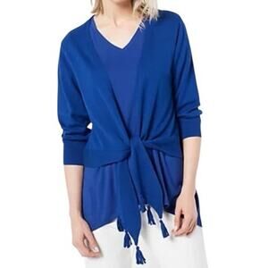 BELLE BEACH BY KIM GRAVEL NWOT Sweater Shrug with Tassels Size 2X Nautical Navy